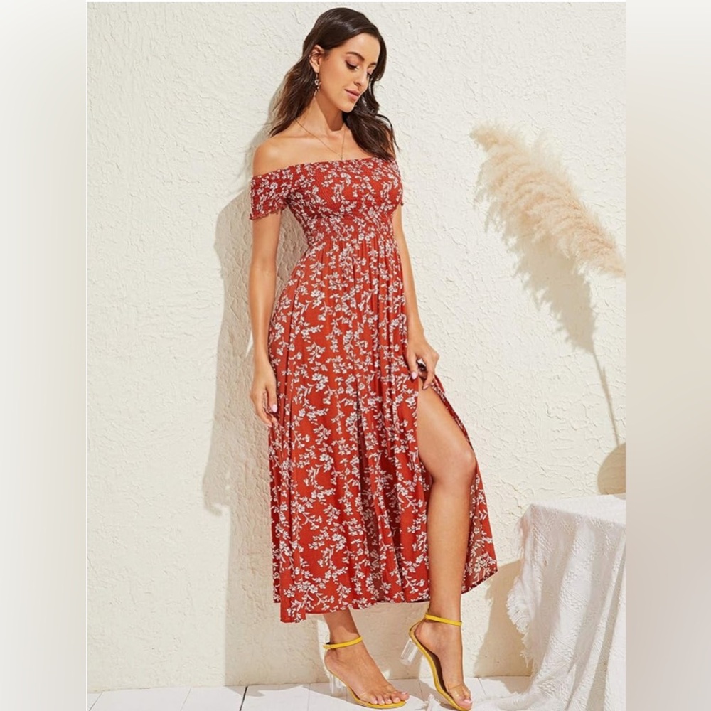 Model’s dress is similar but not identical. Dress has a ruffle at the base